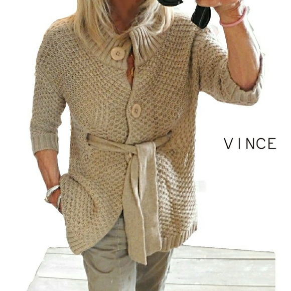 Vince Sweaters - VINCE STYLISH CASHMERE SHORT SLV BELTED CARDIGAN